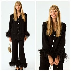 Sleeper Party Pajamas Set Feathers Black Medium